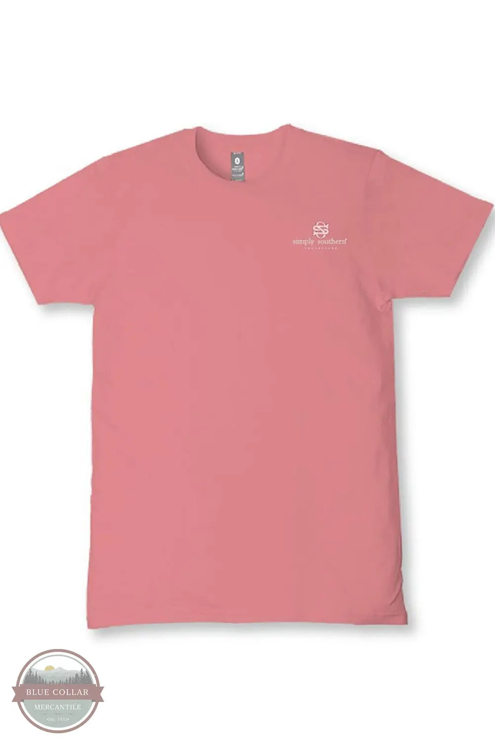 Simply Southern SS-PRAY-TEAROSE Women's Pray Patchwork Cow Short Sleeve T-Shirt in Tearose Pink front view 