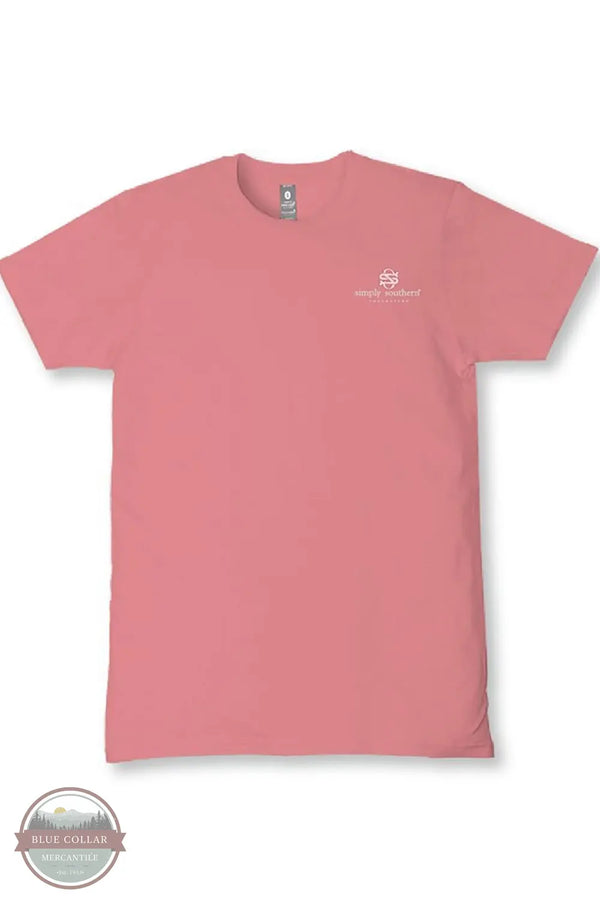 Simply Southern SS-PRAY-TEAROSE Women's Pray Patchwork Cow Short Sleeve T-Shirt in Tearose Pink front view 