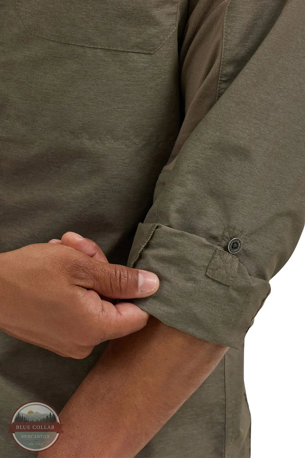 Wrangler 112353836 Wrangler ATG™ Men's Mix Material Long Sleeve Shirt sleeve button detail view