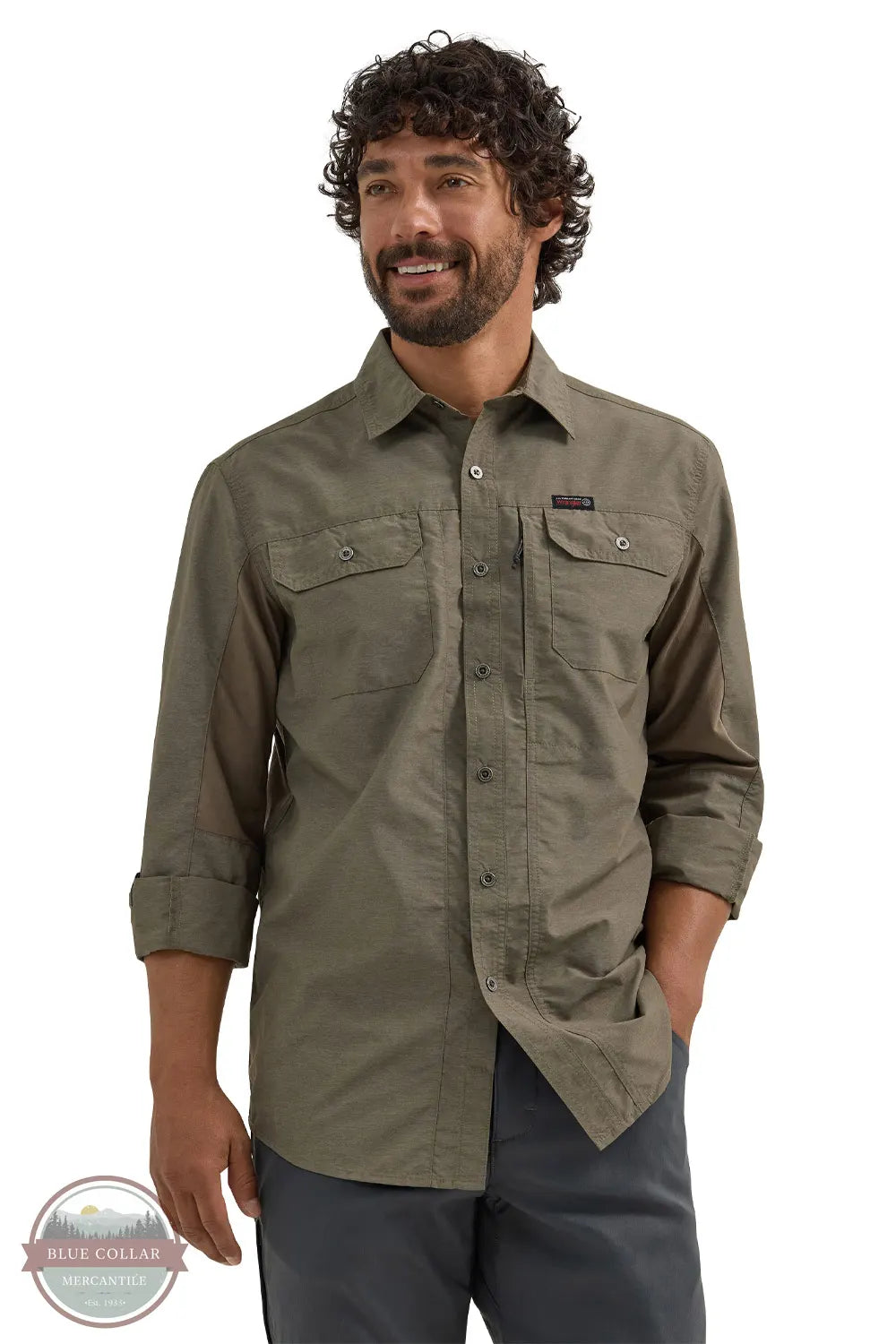 Wrangler 112353836 Wrangler ATG™ Men's Mix Material Long Sleeve Shirt front model  view