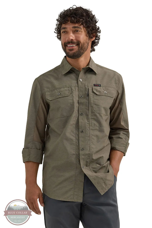 Wrangler 112353836 Wrangler ATG™ Men's Mix Material Long Sleeve Shirt front model  view