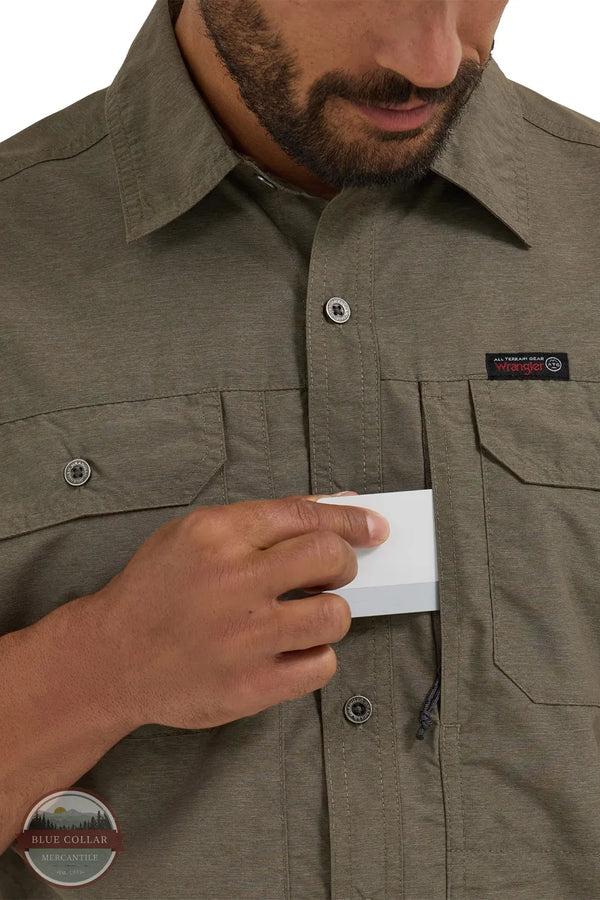 Wrangler 112353836 Wrangler ATG™ Men's Mix Material Long Sleeve Shirt front side pocket view