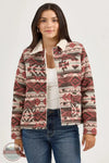 Wrangler 112368301 Sherpa Lined Jacquard Barn Jacket in burgundy, front