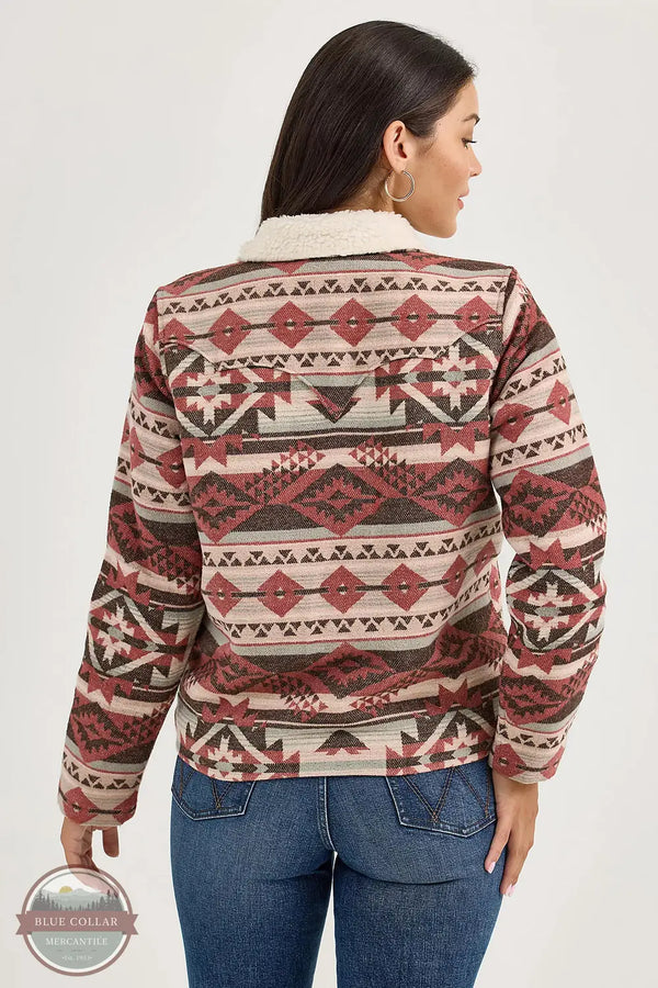 Wrangler 112368301 Sherpa Lined Jacquard Barn Jacket in burgundy, rear
