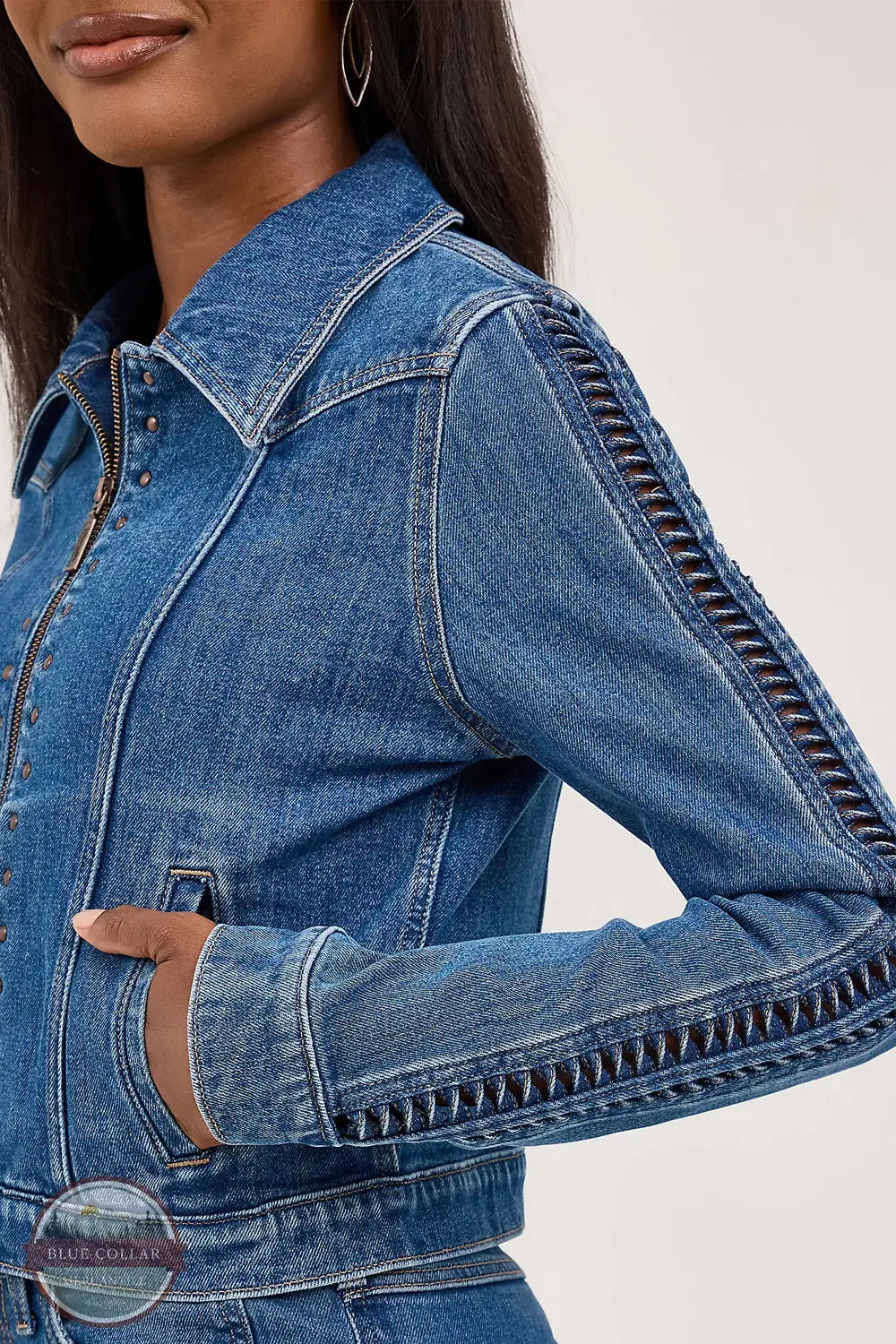 Wrangler 112371721 Western Braided Denim Ladder Jacket, sleeve detail