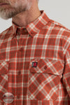 Wrangler 112374632 Riggs Workwear Foreman Plaid Work Shirt in Rust Plaid pocket detail view