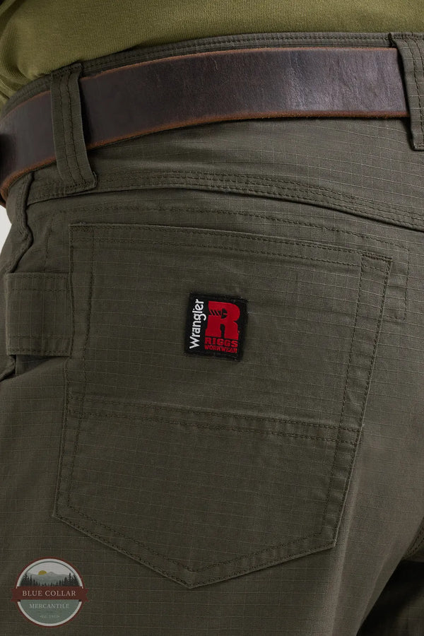 Wrangler 112375001 Riggs Workwear Performance Technician Pant in Loden Green back pocket detail view