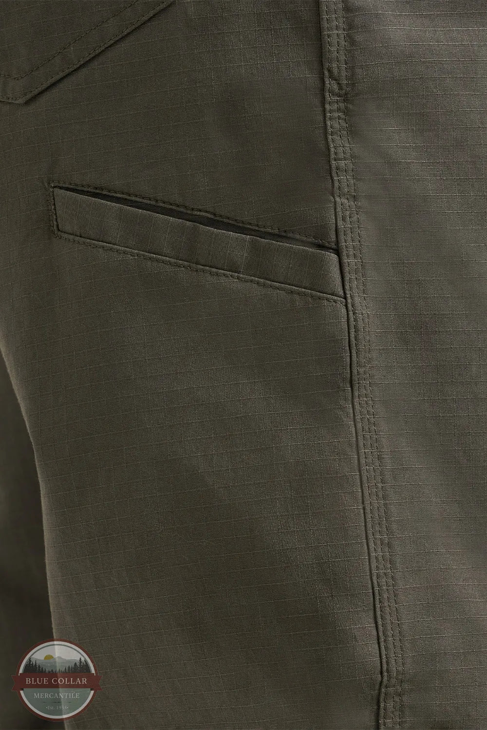 Wrangler 112375001 Riggs Workwear Performance Technician Pant in Loden Green phone pocket detail view