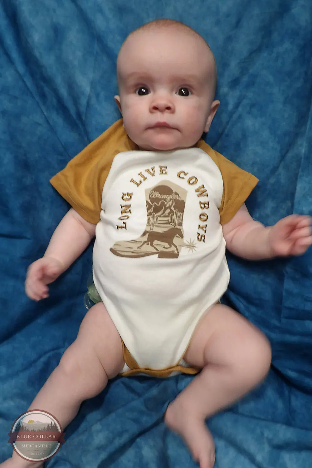 Wrangler HW2100015 Wrangler Boys Infant Cowboy Boot Bodysuit Set with Cap long live cowboys romper only