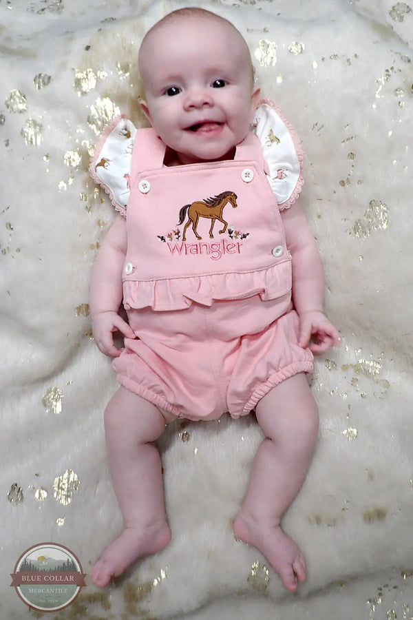 Wrangler Girls Infant Horse Shortall Set in Pink (2 Pieces) - PW1100002 complete ensemble shown