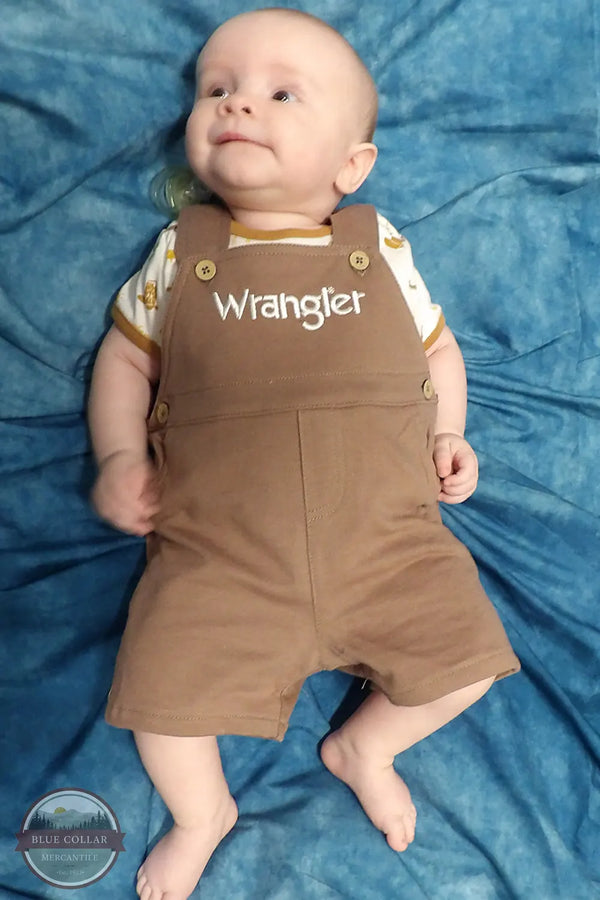 Wrangler PW2100002 Wrangler Infant Boys Cowboy Shortall Set On Model 
