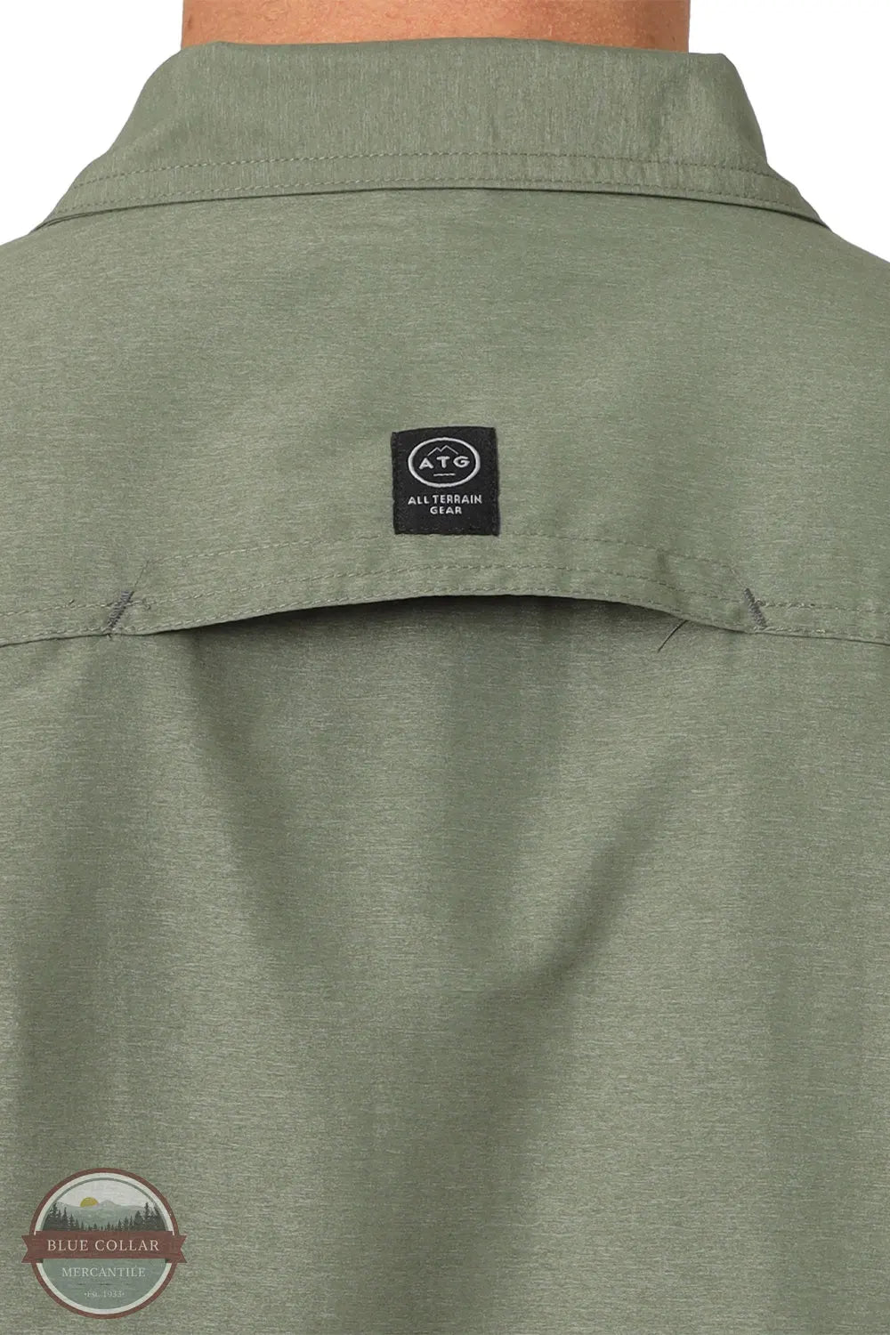 Wrangler NSB89DV Wrangler ATG™ Men's Mix Material Long Sleeve Shirt in Dusty Olive Green back vent view