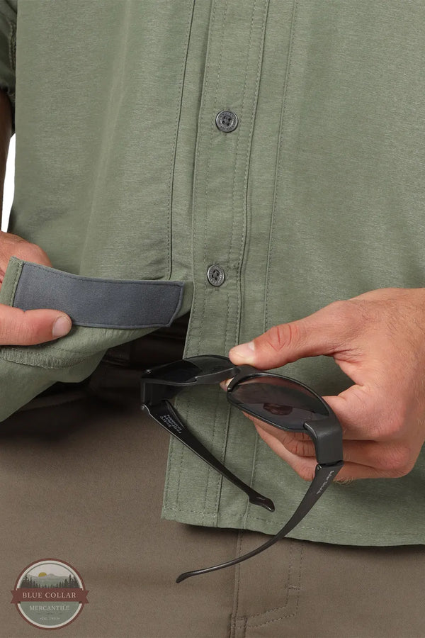Wrangler NSB89DV Wrangler ATG™ Men's Mix Material Long Sleeve Shirt in Dusty Olive Green eye glass cleaner clothe built in view