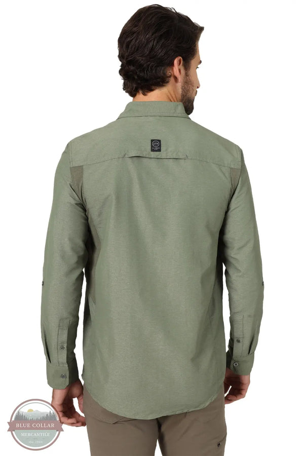 Wrangler NSB89DV Wrangler ATG™ Men's Mix Material Long Sleeve Shirt in Dusty Olive Green back view
