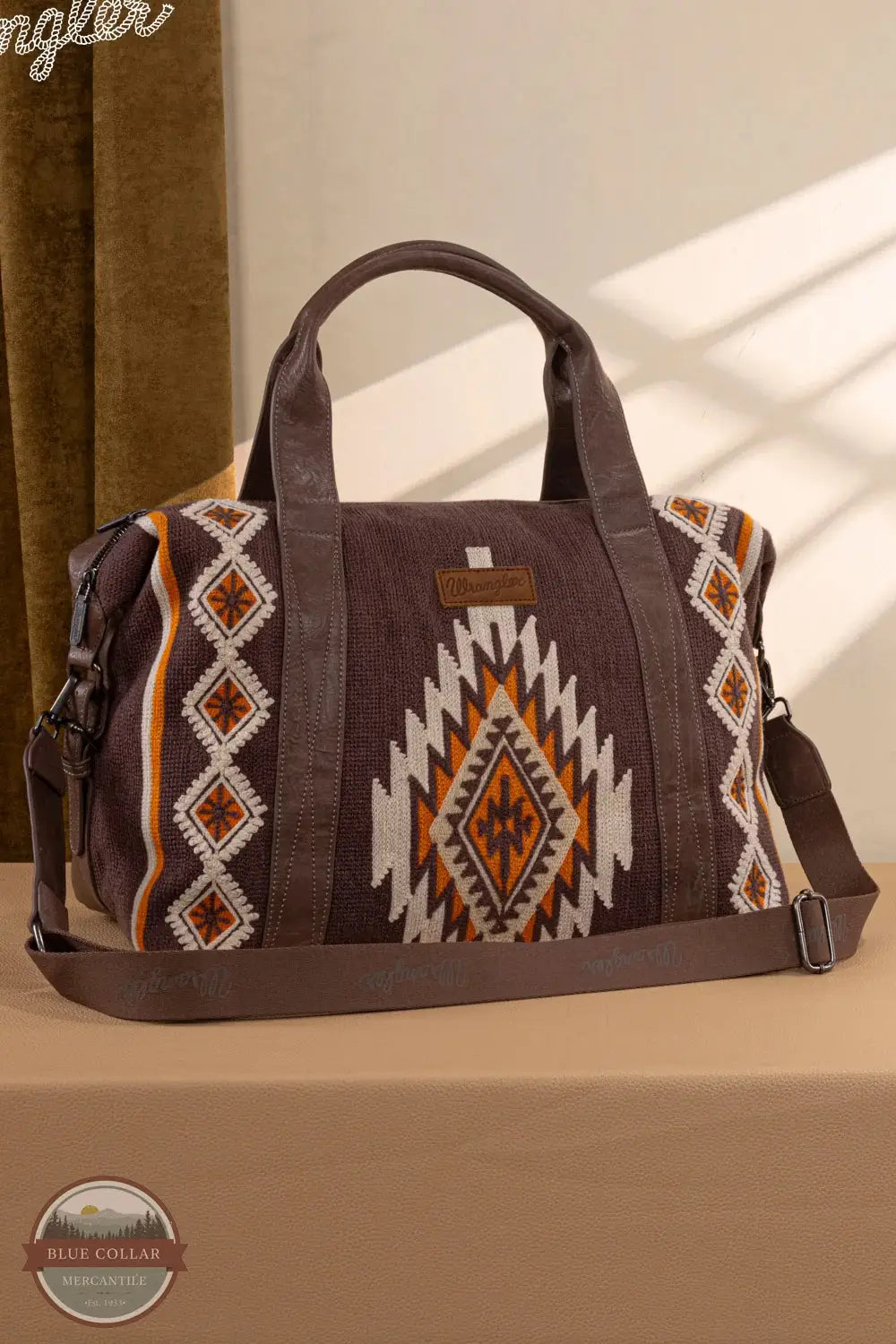 Wrangler WG174-5110 Southwestern Print Duffle Bag in coffee, front