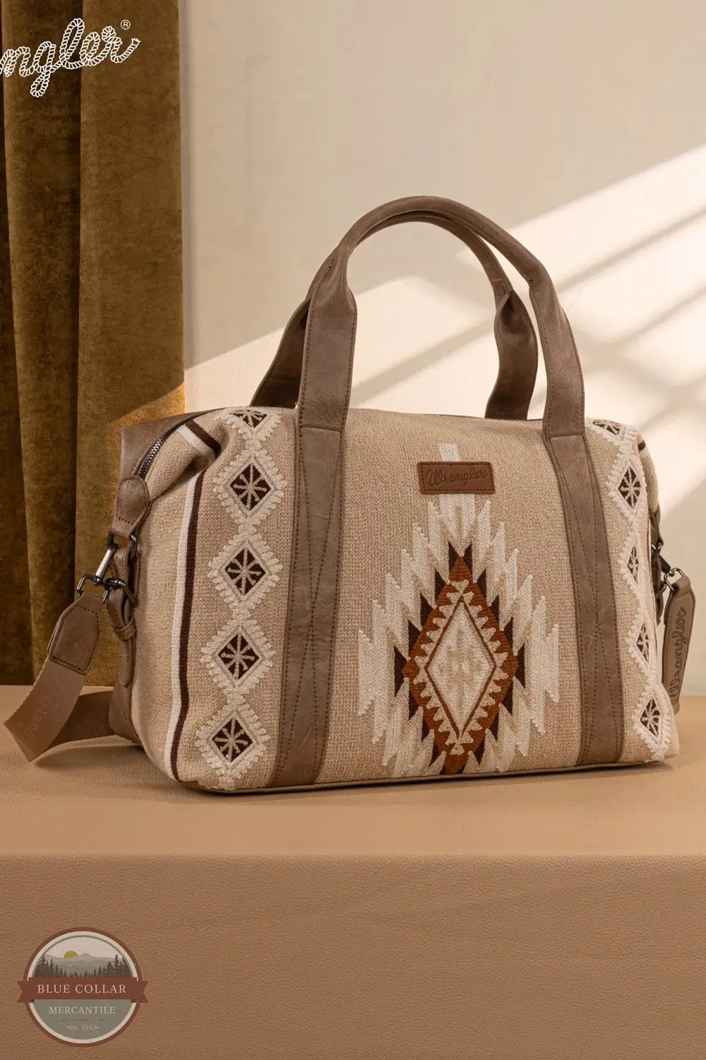 Wrangler WG174-5110 Southwestern Print Duffle Bag in khaki, front