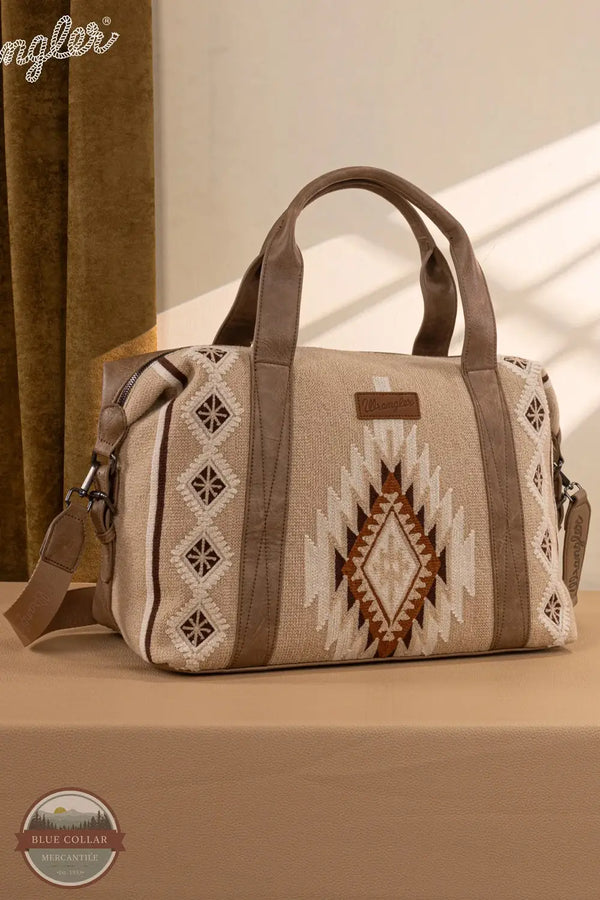 Wrangler WG174-5110 Southwestern Print Duffle Bag in khaki, front