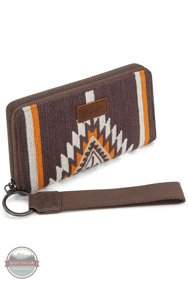 Wrangler WG174-W006 Southwestern Knitted Wallet Wristlet in coffee, front