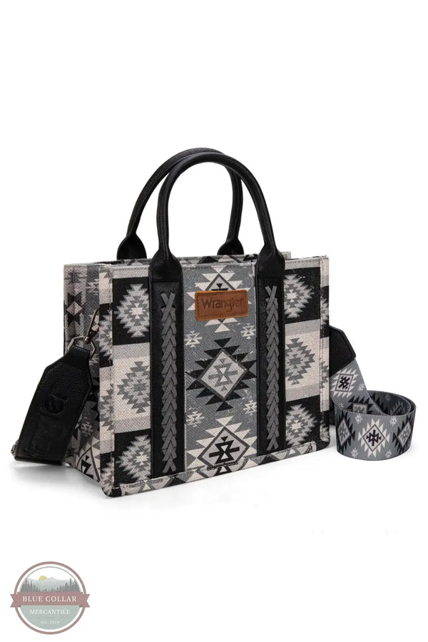 Wrangler WG2209-8120S Aztec Pattern Print Crossbody Tote in black, front
