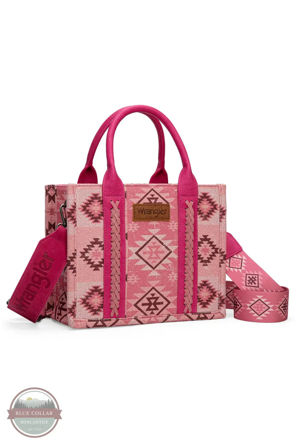 Wrangler WG2209-8120S Aztec Pattern Print Crossbody Tote in pink, front