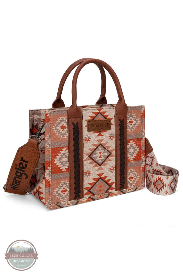 Wrangler WG2209-8120S Aztec Pattern Print Crossbody Tote in tan, front