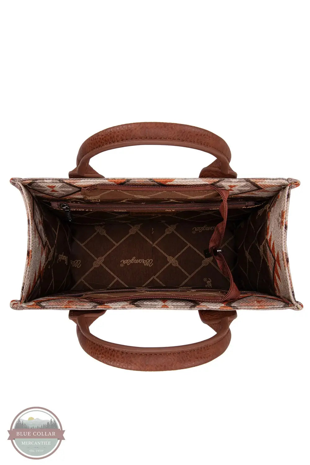 Wrangler WG2209-8120S Aztec Pattern Print Crossbody Tote in tan, inside
