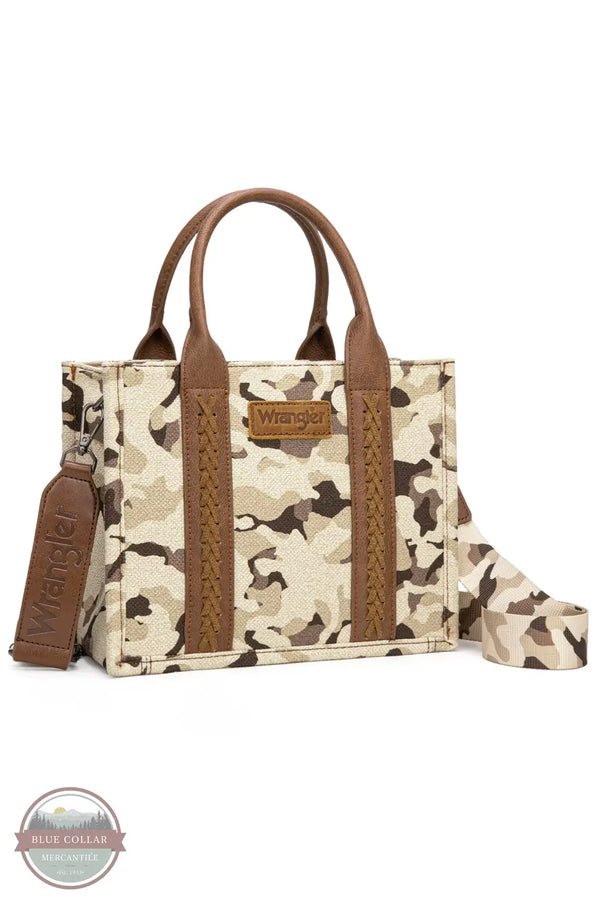 Wrangler WG286-8120S Wrangler Camo Print Concealed Carry Crossbody Tote in brown, front