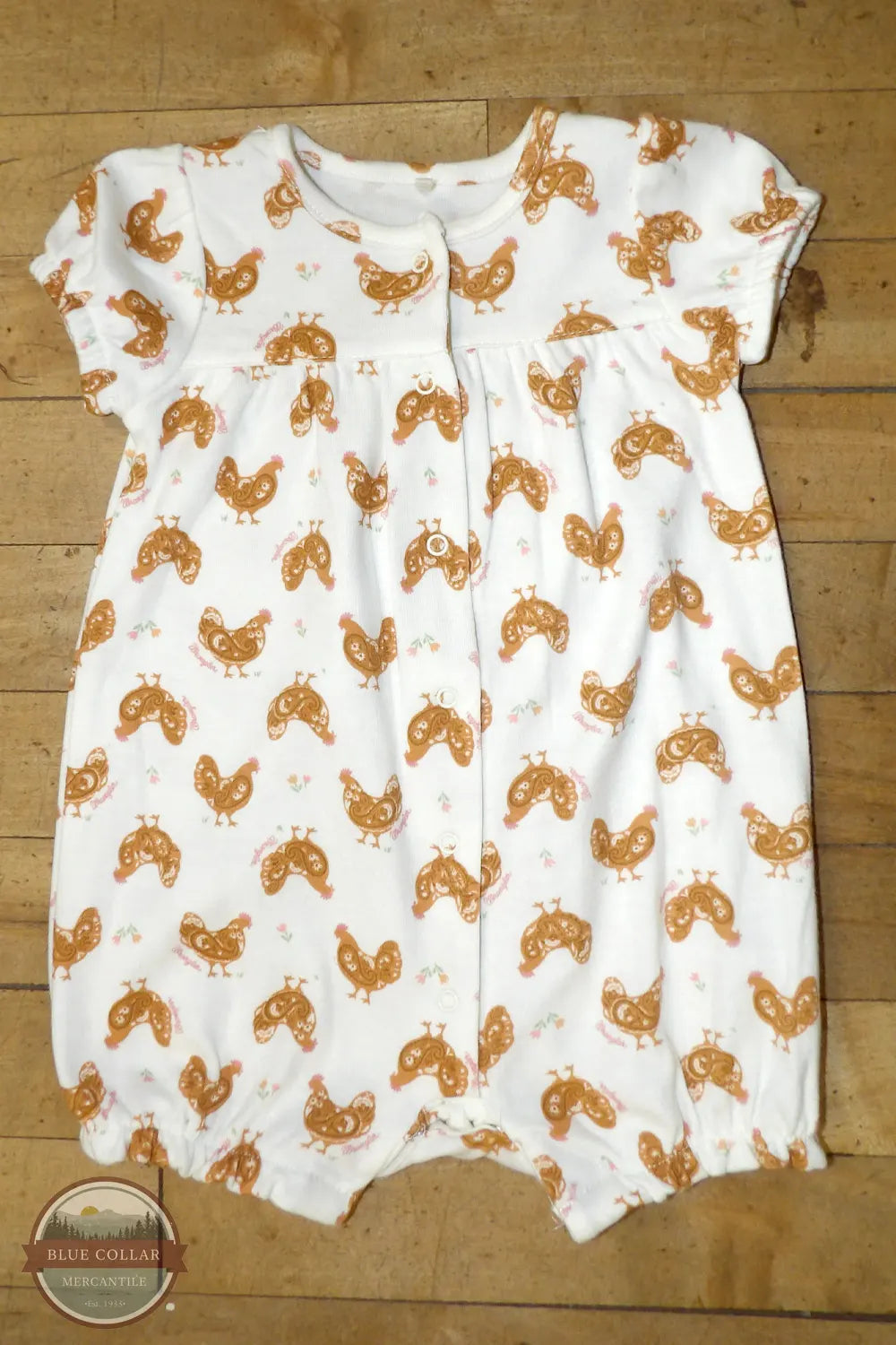 Wrangler Girls Infant Chicken Romper Set (2 Pieces) - HW1100013 chicken covered romper on floor