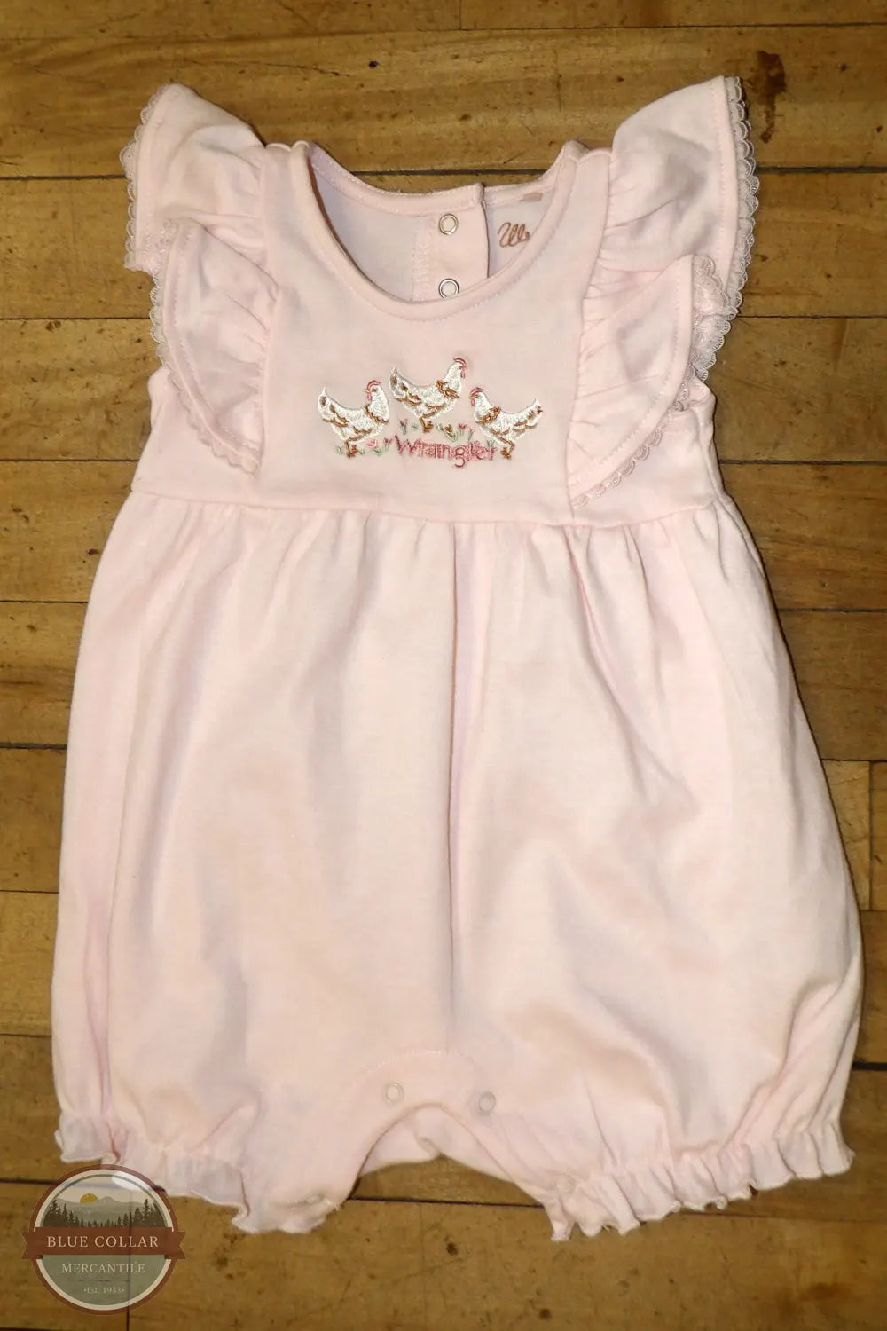 Wrangler Girls Infant Chicken Romper Set (2 Pieces) - HW1100013 pink romper on floor