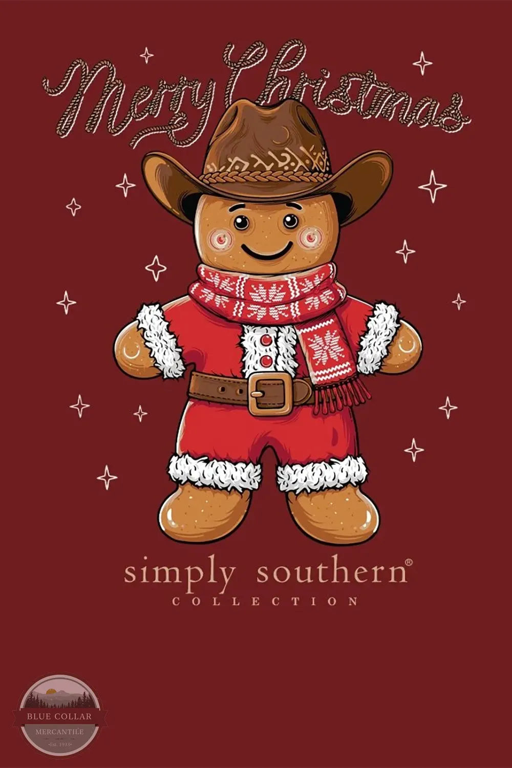 Simply Southern Girls' Gingerbread Cowboy Long Sleeve T-Shirt in Carmine Red YTH-LS-COWBOY-CARMINE imprint only shown