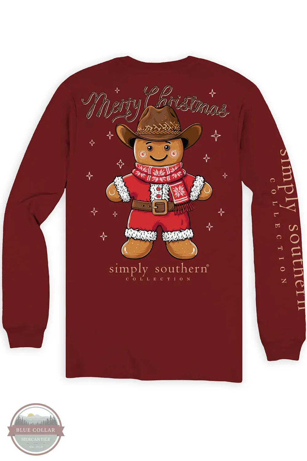 Simply Southern Girls' Gingerbread Cowboy Long Sleeve T-Shirt in Carmine Red YTH-LS-COWBOY-CARMINE back of shirt shown