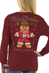 Simply Southern Girls' Gingerbread Cowboy Long Sleeve T-Shirt in Carmine Red YTH-LS-COWBOY-CARMINE back imprint shown on model