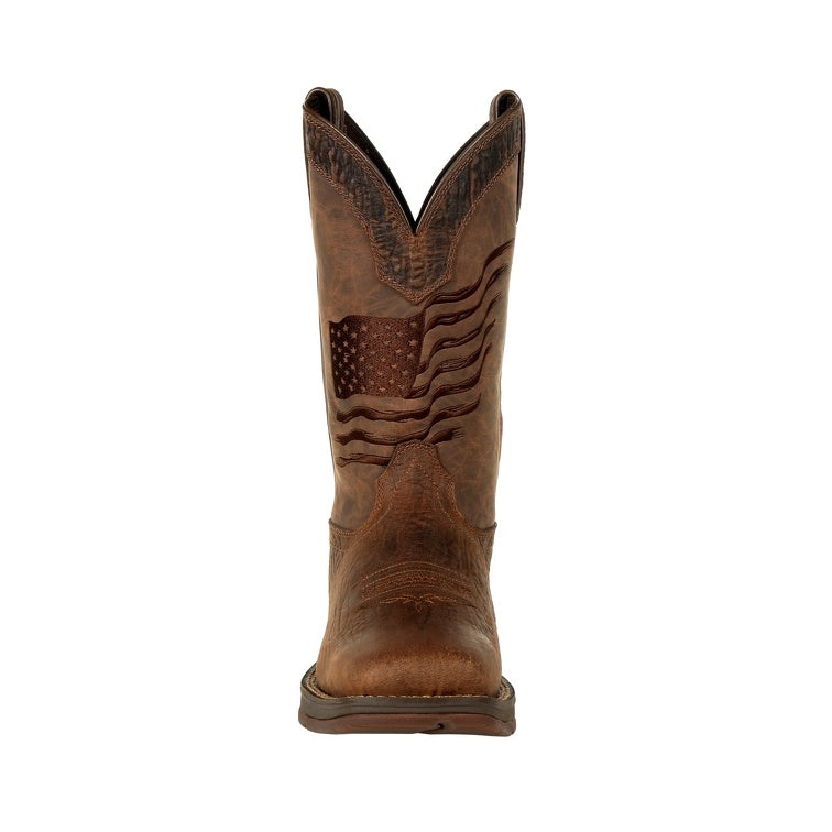 Durango DDB0314 Rebel™ Brown Distressed Falg Embroidery Western Boot front view