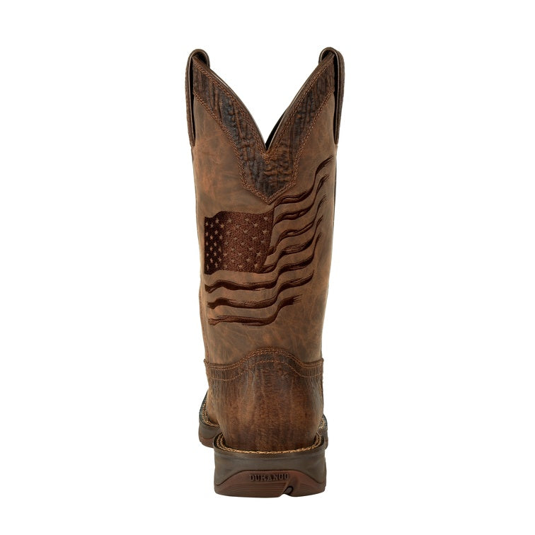 Durango DDB0314 Rebel™ Brown Distressed Falg Embroidery Western Boot back heel view