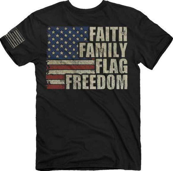 Buck Wear 2143 Fundamentals Faith Family Flag Freedom T-Shirt Back View