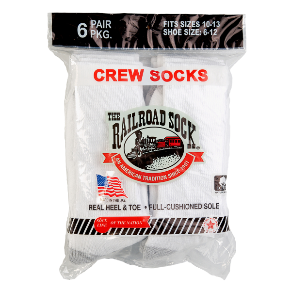 Railroad Socks 6070 6 Pack Cotton Crew Socks, White