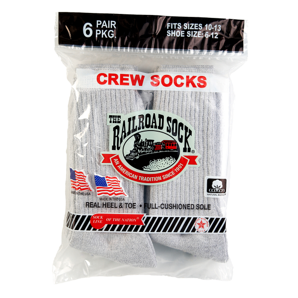 Railroad Socks 6072 Cotton Crew Socks, 6 Pack Gray