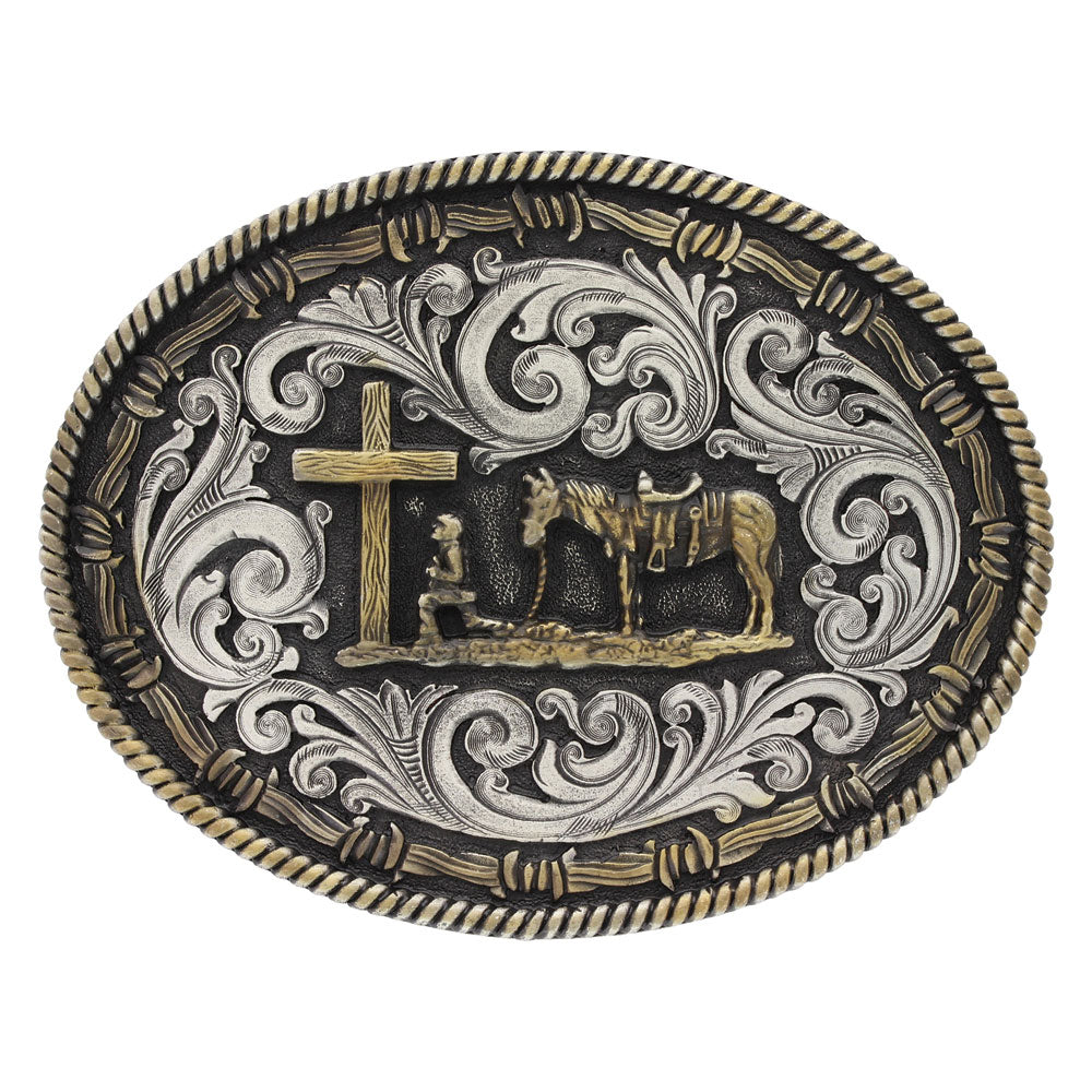 Montana Silversmiths A543 Two Tone Rope & Barbed Wire Christian Cowboy Belt Buckle