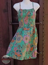 Angie F4D26FP78-Green Smocked Printed Sundress in Green Front View