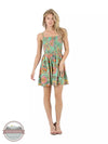 Angie F4D26FP78-Green Smocked Printed Sundress in Green Front View