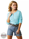 Ariat 10043414 Pointelle Henley Long Sleeve Top in Gulf Stream Front View