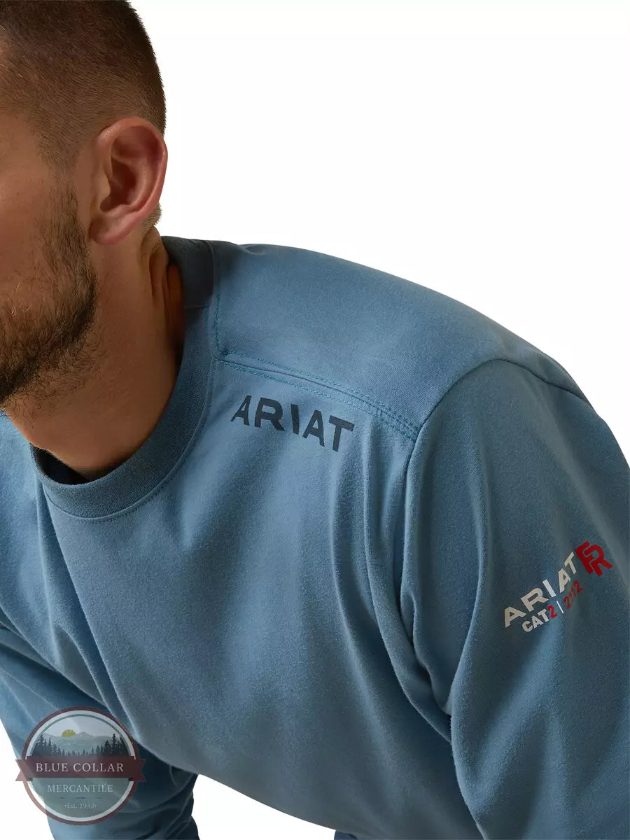 Ariat 10043778 Flame Resistant Raising The Flag Graphic Long Sleeve T-Shirt in Blue Front Detail View