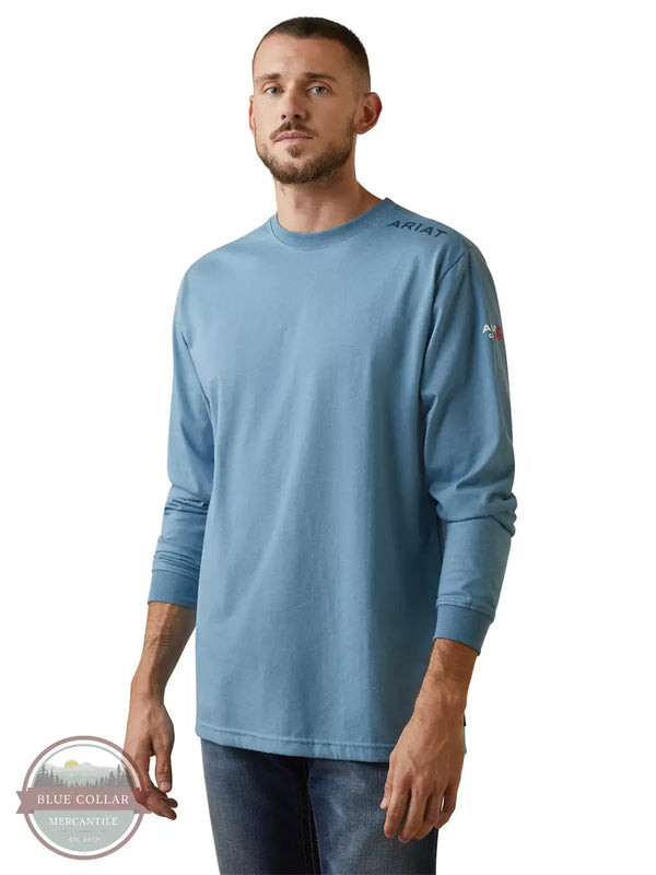 Ariat 10043778 Flame Resistant Raising The Flag Graphic Long Sleeve T-Shirt in Blue Front View