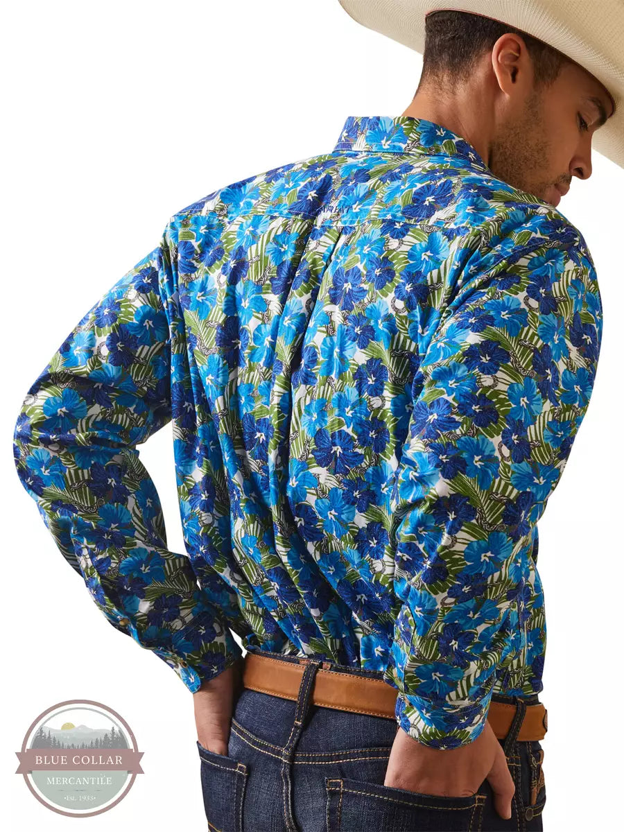 Ariat 10043788 Landon Classic Fit Long Sleeve Snap Shirt with a Blue Flower Print Back View