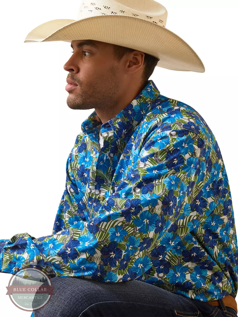 Ariat 10043788 Landon Classic Fit Long Sleeve Snap Shirt with a Blue Flower Print Detail View