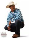 Ariat 10043793 Levi Classic Fit Long Sleeve Snap Shirt with a Blue and White Aztec Print Profile View