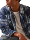 Ariat 10043889 Habel Retro Fit Long Sleeve Snap Shirt in Dark Denim Plaid Detail View