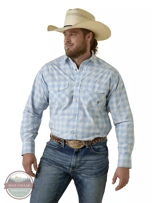 Ariat 10044974 Pro Series Malik Classic Fit Long Sleeve Snap Shirt in Blue Plaid Front View