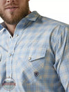 Ariat 10044974 Pro Series Malik Classic Fit Long Sleeve Snap Shirt in Blue Plaid Front Detail
