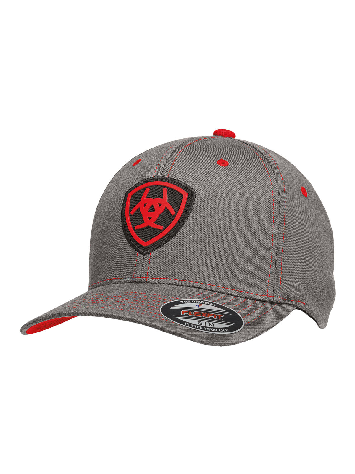 Ariat 1512406 FlexFit Cap in Gray with Red Logo Front View